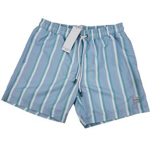 Allfenix Men Trunks Swim Shorts Beach Stripe Light Blue White AF056 Large NWT